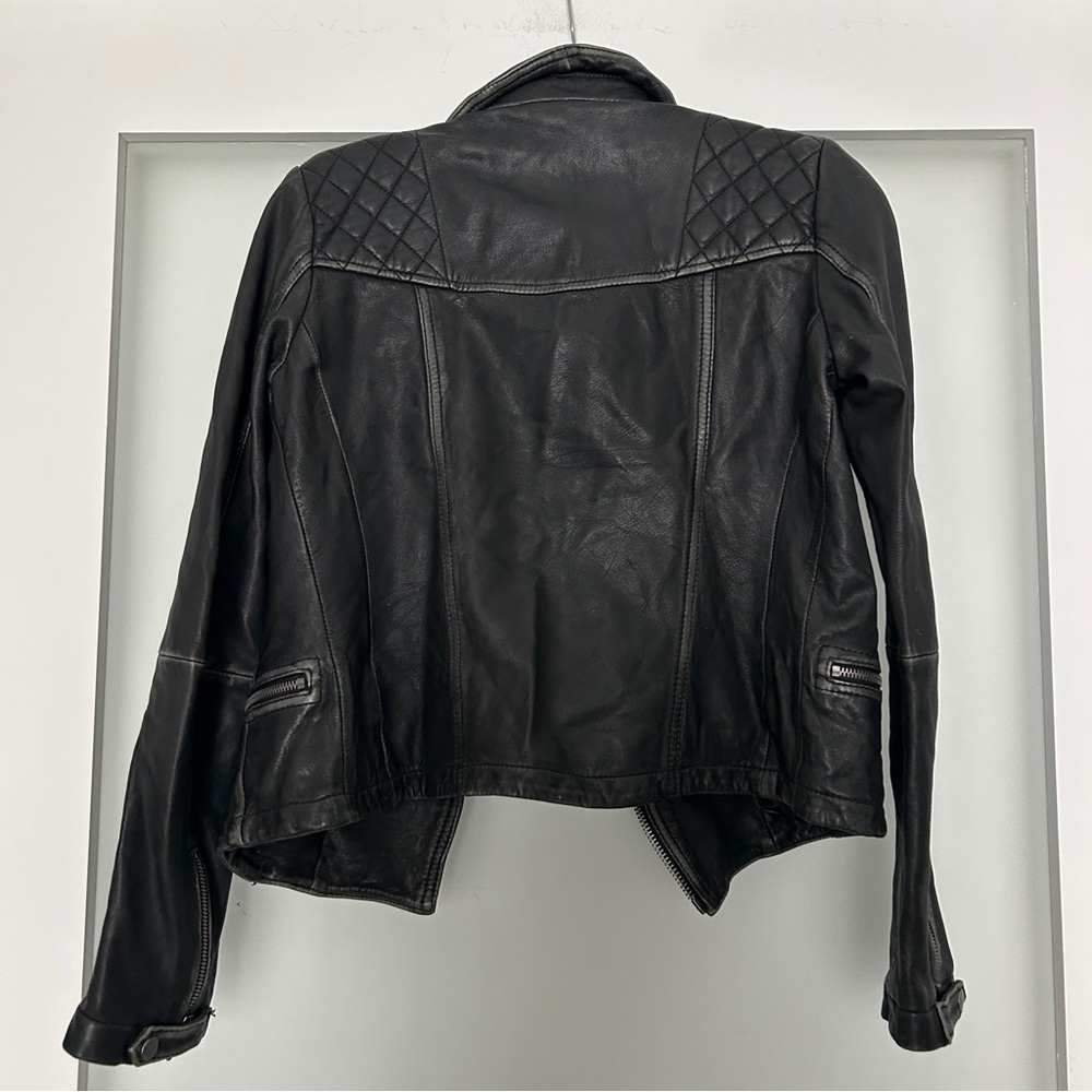 AllSaints cargo distressed leather moto jacket black 4 - Picture 5 of 13